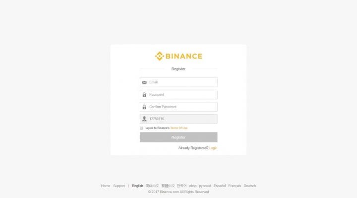 Register on Binance