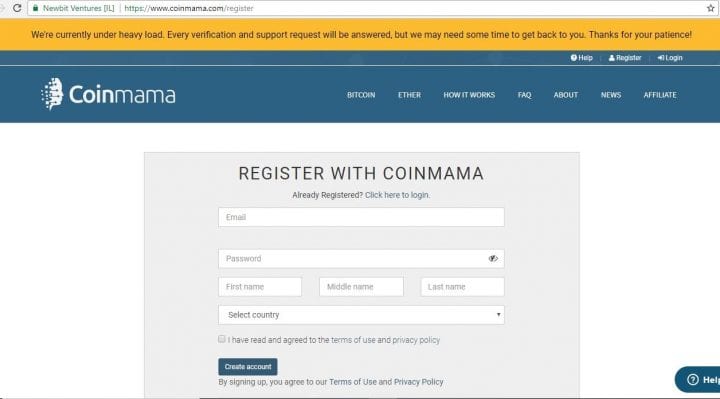 Register Coinmama to Buy Bitcoin Ethereum instantly with Credit Card USD