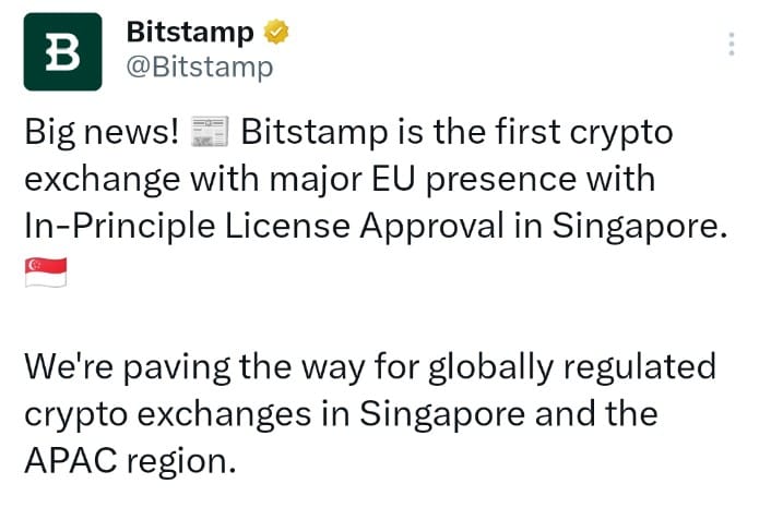 Bitstamp Receives Regulatory Approval in Singapore
