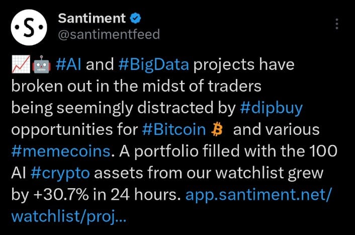 Santiment 100 AI coins