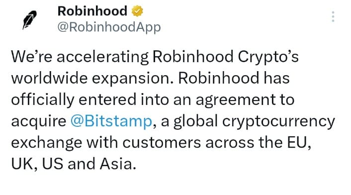 Robinhood to buy Bitstamp