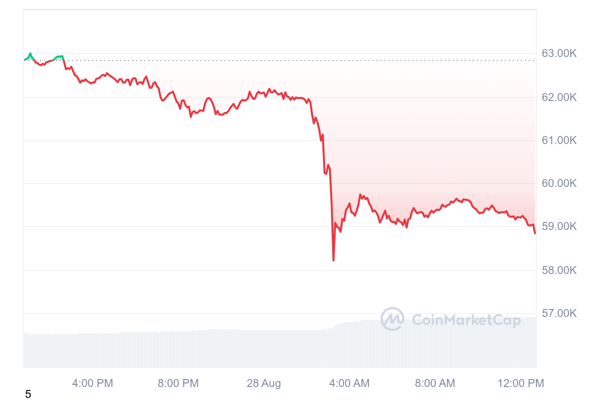 Bitcoin Falls below 59000