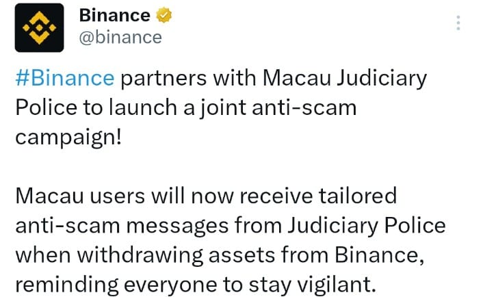Binance and Macau Police launch anti-scam campaign