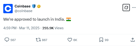 Is Coinbase registered in India