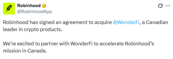 Robinhood Acquires WonderFi