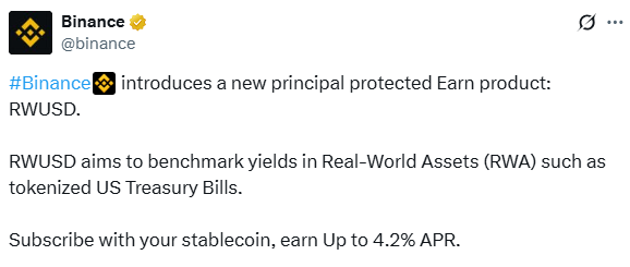 Binance Launches $RWUSD
