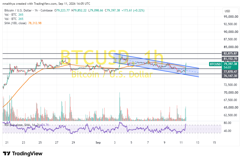 Bitcoin Bounces Off Session Lows to Trade at About $79,397